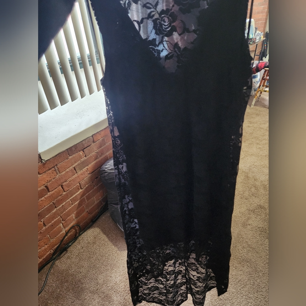 💜 Lace Overlay High-Low Tank Dress Black Small